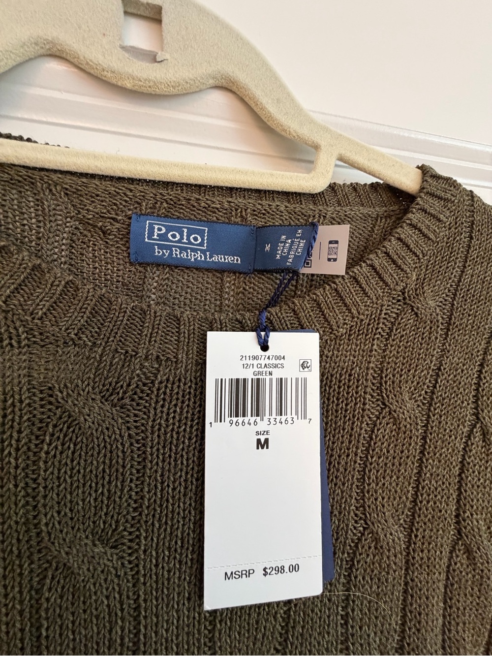 Polo by Ralph Lauren Olive Green Cable Knit Crewneck Sweater